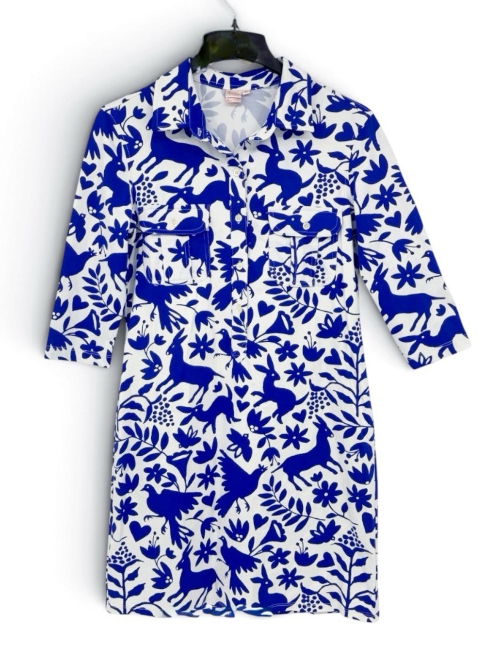 Persifor Winpenny Animal Print Dress Blue White Size Medium